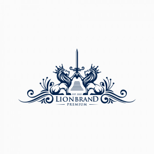 وکتور لوگو طرح شیر دوتایی با شمشیر آبی رنگ